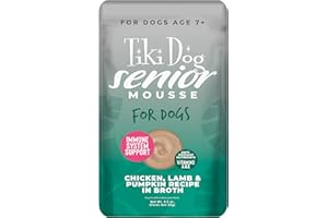 TIKI PETS Tiki Dog Senior Mousse Wet Dog Food, Chicken, Lamb & Pumpkin Recipe, 3.5 oz. Pouch (12 Count)