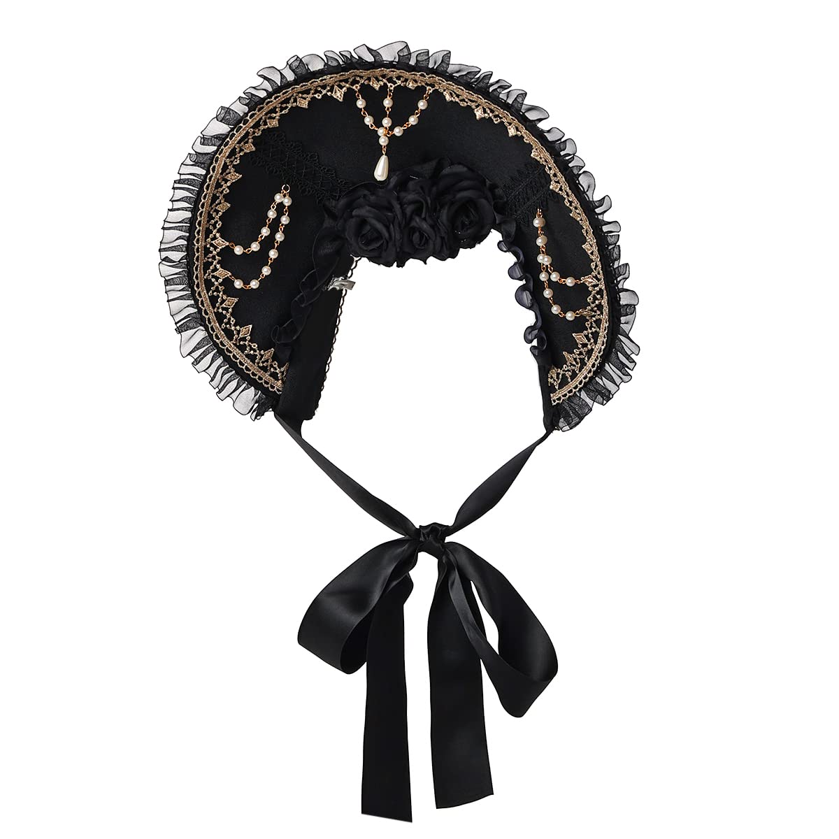 COSDREAMER Women Sun Hat cosplay lolita Victorian Lace Flowers Bonnet Hat (pink one) (Black)