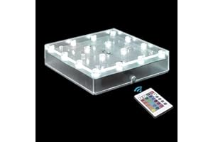 LARDUX Square LED Light Base with Remote -5 Inch Multicolor Display Pedestal Light Base for Glass Crystal Sculpture Vase Decoration - Charging USB or Battery Powered