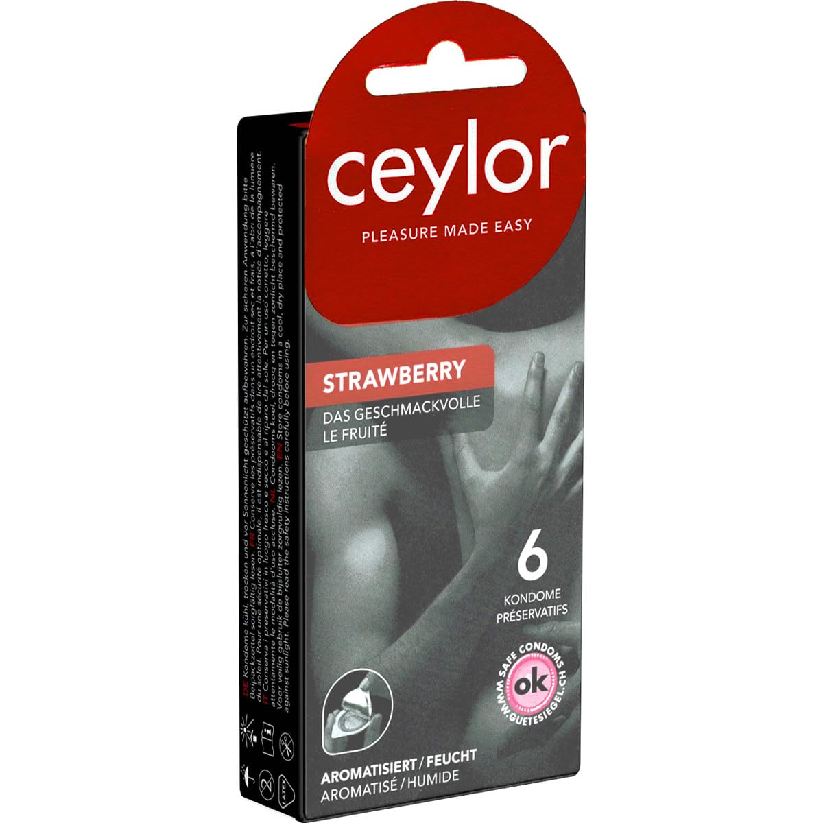 Ceylor Strawberry 6 Tasty Condoms with Aroma Lubricant, hygienically Sealed in Condom pods