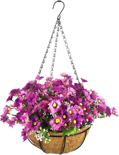 Amazon Mynse ハンギング ココバスケット 人工オランダ デイジーの花 室内装飾用 One Size インテリア オンライン通販