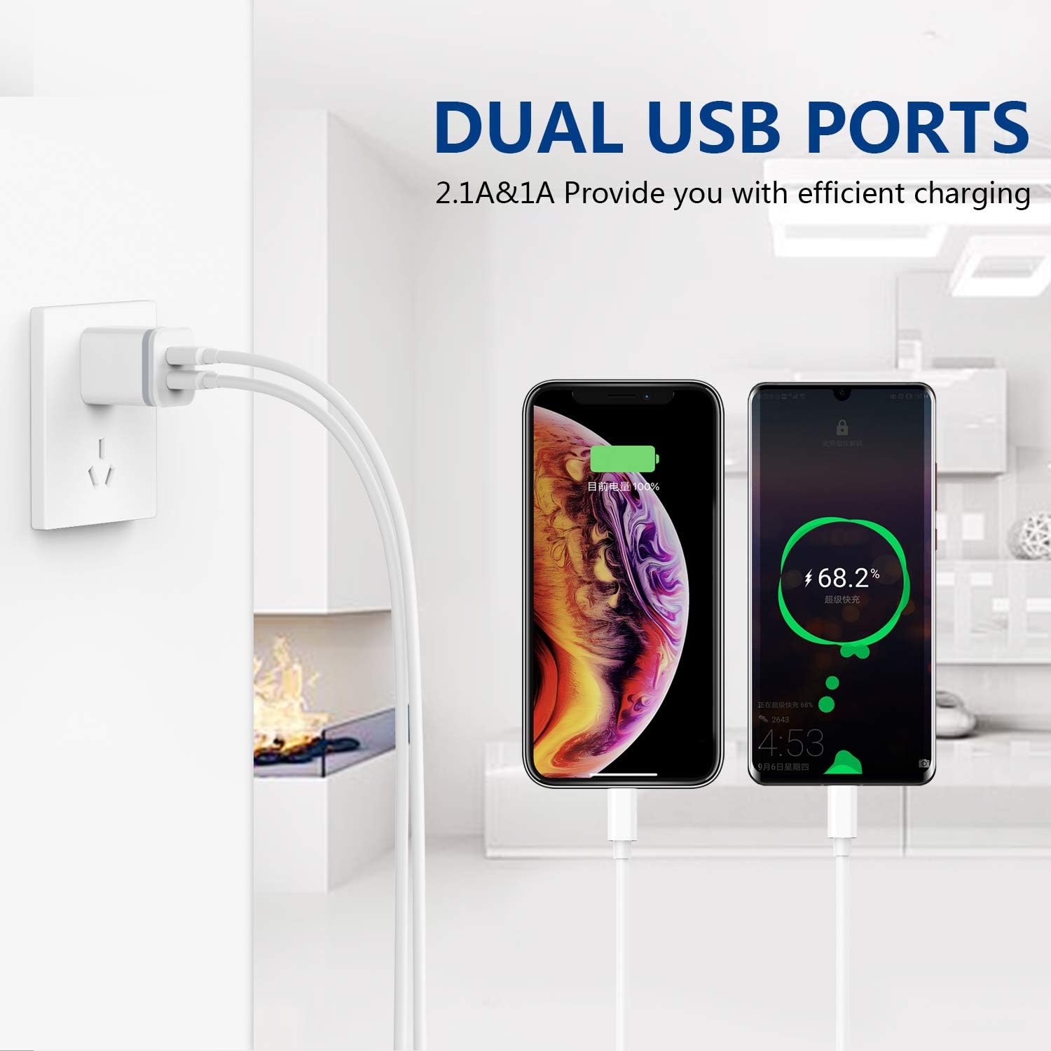 LUOATIP USB Wall Charger, 5-Pack 2.1A/5V Dual Port USB Cube Power Adapter Charger Plug Charging Block Replacement for iPhone Xs/XR/X, 8/7/6 Plus, Samsung, HTC, LG, Moto, Android Phones: Home Audio & Theater