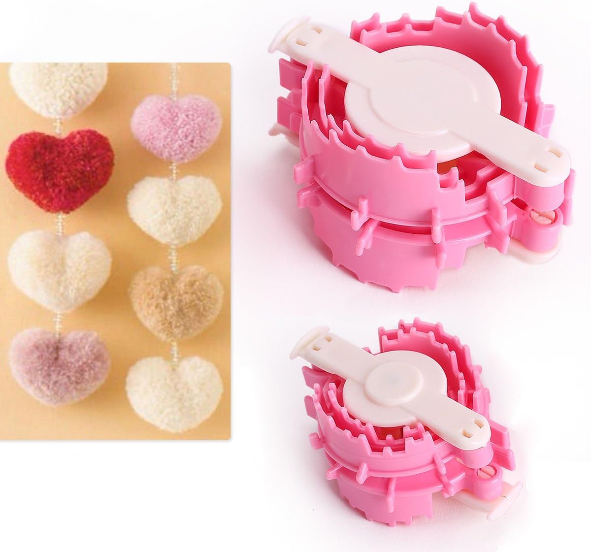 Weaving Loom Knitting Crochet Kits Machines Essential Shape Heart Pompom Maker Fluff Ball Weaver Loom Yarn Needle Craft Tool Set Kit for adults kids girls children, 1Sets of 2Pcs Size Different