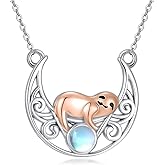 Plesitep Sloth Necklace Moon and Sloth Jewelry for Women Sterling Silver Crystal Animal Pendant Necklace Gifts