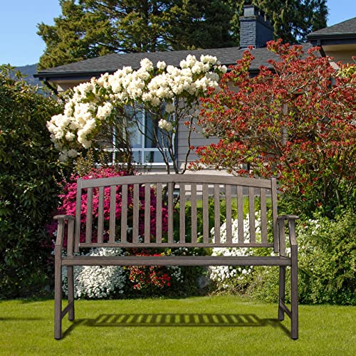 Grand patio Outdoor Bench Garden Bench with Steel Armrests, Metal Bench