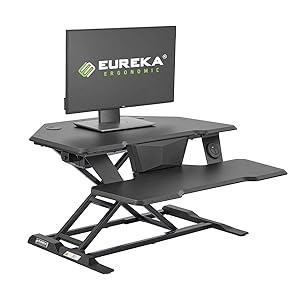 EUREKA ERGONOMIC Electric Standing Desk Converter, 32"W Motorized Stand up Desk Riser, Tabletop Height Adjustable Computer Workstation, Fits Corner Cubicles, Black