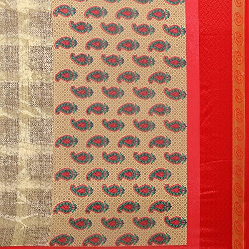 Triveni Indian Women's Beige Faux Georgette Printed Saree - Image 3