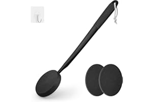 FY&XZH Lotion Applicator for Back, Feet & Legs, Long Plastic Handle Moisturizer Cream, Self Tanning, Sunscreen, Ointment, Medicine Back Applicator for Elderly Men or Women with 3 Washable Pads (Black)