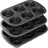 3 Pack Nonstick Muffin Pan, Carbon Steel Cupcake Pan, Easy to Clean and Perfect for Making Muffins or Cupcakes, 6 Cup…