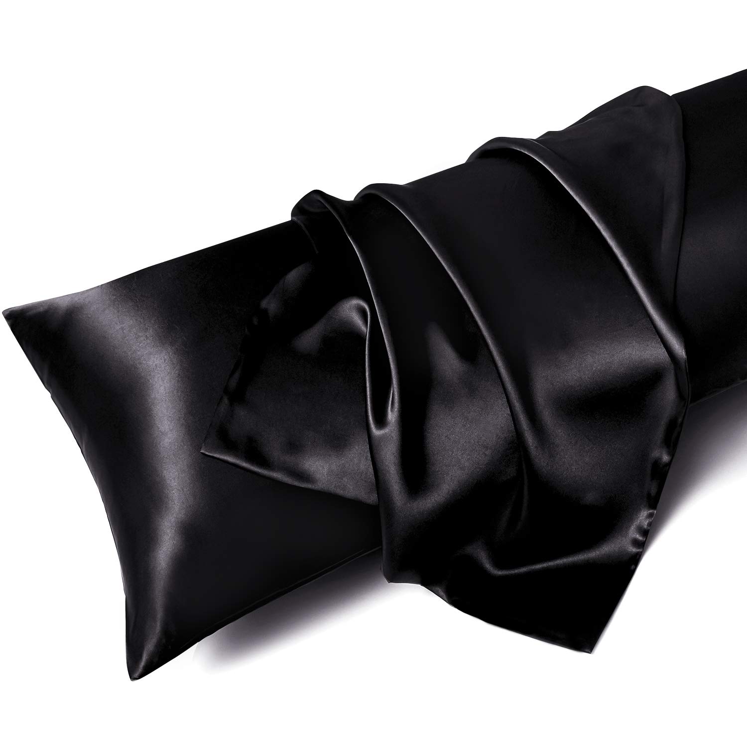 Photo 1 of MR&HM Satin Body Pillow Cover, Soft and Breathable Body Pillow Case with Envelope Closure, Cooling and Silky Long Pillowcase for Hair and Skin,Grey (20x54, Black)