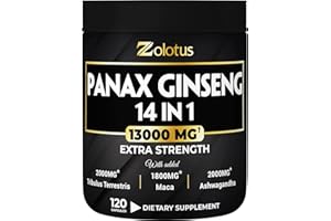 ZOLOTUS Premium Panax Ginseng 14 in 1, 13X Potency, High Strength Capsules with Horny Goat Weed, Ashwagandha, Gingko Biloba, Tongkat Ali. Energy, Stamina & Performance Supplement for Men & Women, 120 Capsules