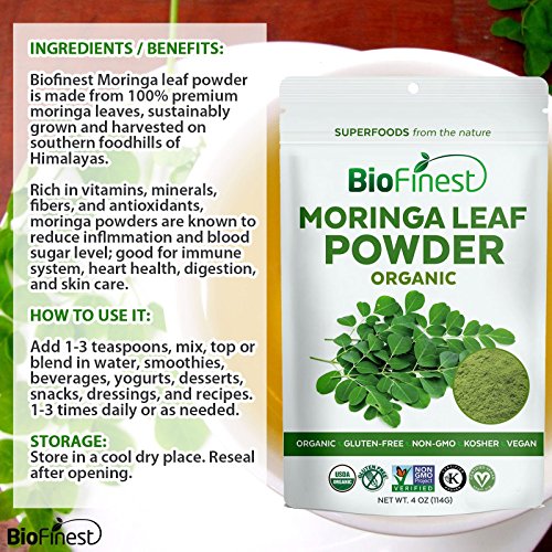 image for Biofinest Moringa Leaf Powder - 100% Pure Freeze-Dried Antioxidants Su