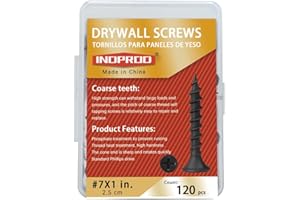 INDPROD Drywall Screws, #7 x 1 in., Coarse Thread Phillips Bugle Head Screw for Drywall/Wood, Black Phosphate Coated Finish, Sharp Point, High Hardness Quick Self Tapping Screws, Black (120 Pieces)