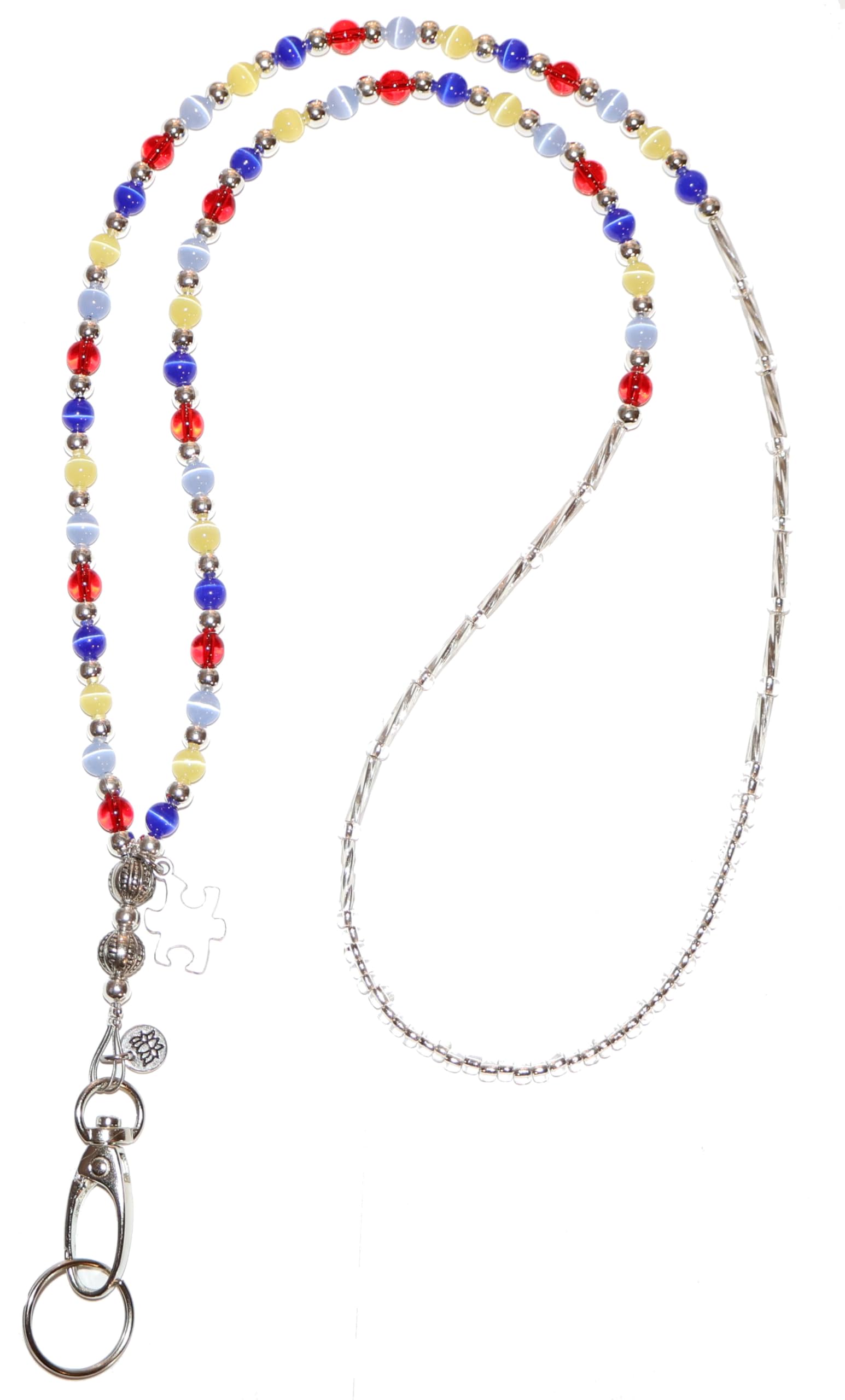 Beaded Autism Colors Women's Lanyard, Made in USA 34" for ID Badge Card Holder Teacher Gift Nurse Cruise Keys Phone