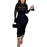 Women's Elegant Bodycon Midi Dress Lace Party Cocktail Wedding Guest Dress