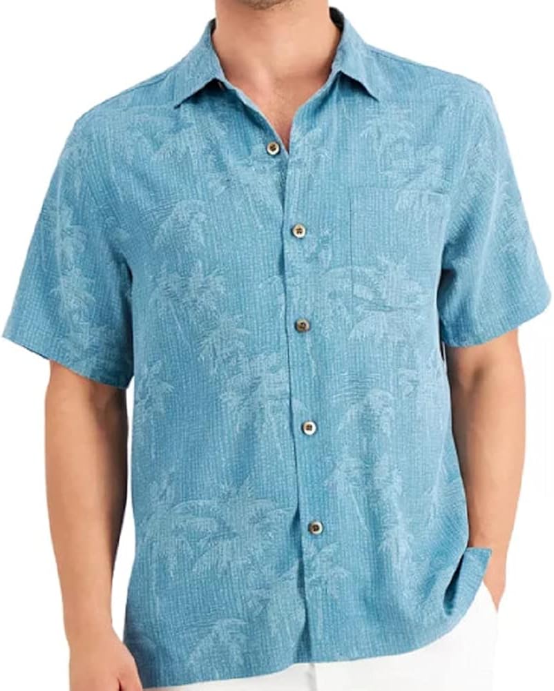 Tommy Bahama Digital Palms Silk Camp Shirt blue Large Amazon.co.uk