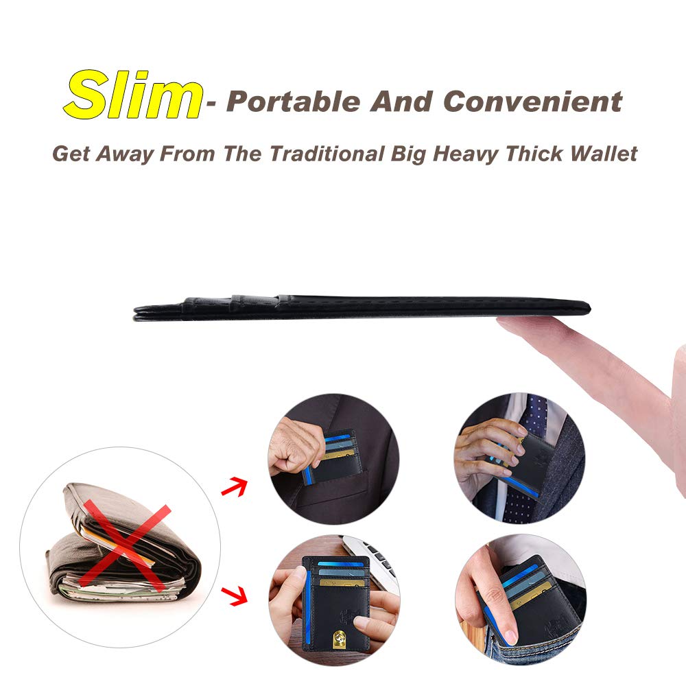 Piboshi Slim Minimalist Wallet Thin Leather Credit Card Holder Wallet RFID Blocking Front Pocket Wallets for Men