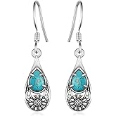 Sunflower Turquoise Earrings 925 Sterling Silver Genuine Turquoise Sunflower Earrings Western Nature Gemstone Turquoises Jewelry Gifts for Women