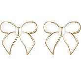 YUJIE Gold Bow Earrings for Women Black Bowtie Drop Stud Trendy Statement Jewelry Gift