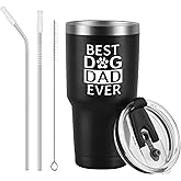 Qtencas Dad Gifts, Best Dog Dad Ever Stainless Steel Insulated Travel Tumbler, Fathers Day Gift for Dad to be New Dad Father Papa from Daughter Sons, Dog Dad Gifts, Dad Christmas Gifts(30oz, Black)