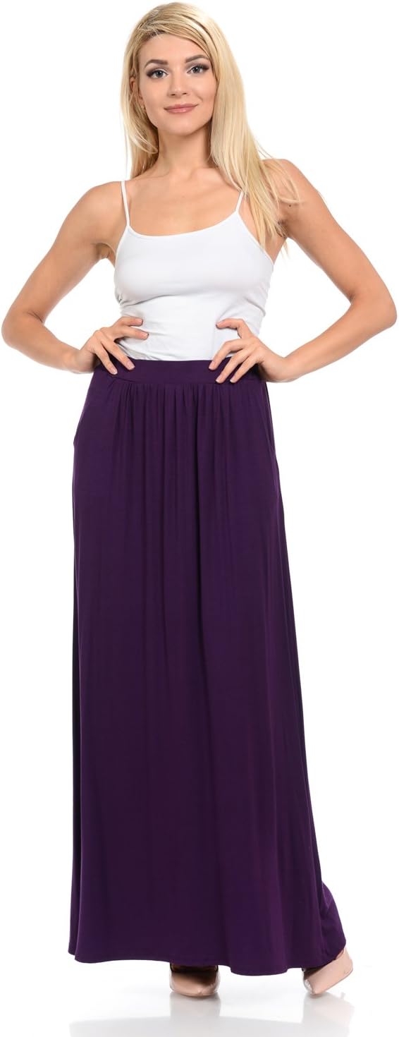 Pastel by Vivienne Women's Maxi Skirt with Elastic Waistband and Pockets