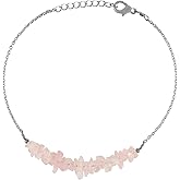 Natural Rose Quartz Gemstone Chips Beads Bar Bracelet for Women, Crystal Gems Healing Bracelets, Chakra Stone Bead Bracelets, Yoga Stone Beads Bracelets Meditation Chips bead size is 3-4 mm