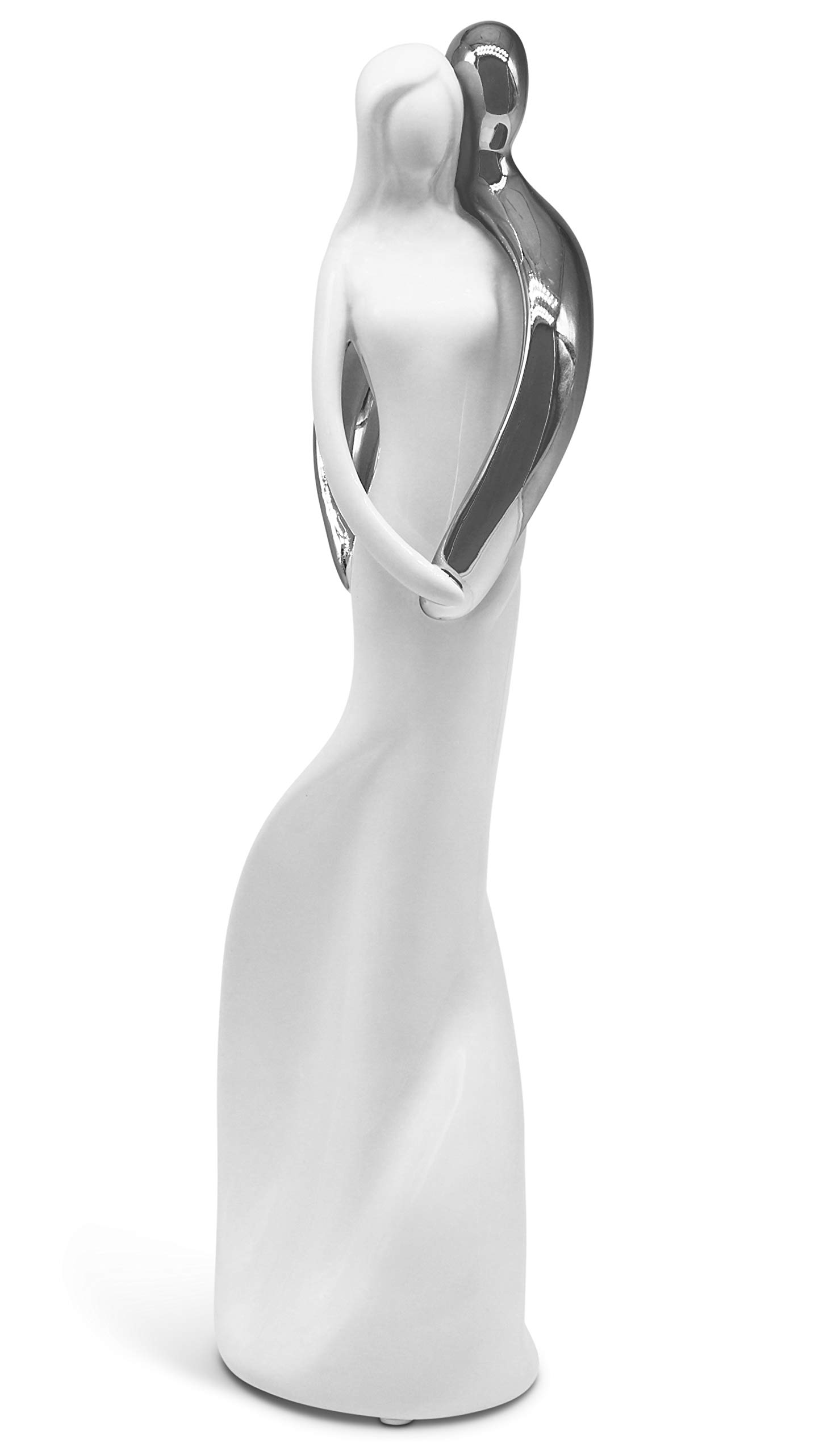 Sculpture "Affection" - ceramic couple in love in white & silver as decoration - modern sculpture 31cm high - figure as symbol for love & harmony - decoration ideal as gift