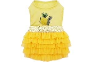 KYEESE Dog Dress Pineapple Yellow Tiered Dogs Beach Dresses with Sequins Cat Dress
