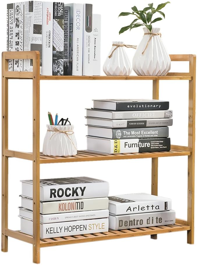COPREE Bamboo 3-tier Utility Shelf Shelving Unit Adjustable Display Rack Multifunctional Storage organizer Shelves freestanding Bathroom Kitchen Living Room Holder