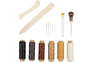 Set of 16 Bookbinding Tools, findTop Bone Folder Creaser Waxed Linen Thread Wood Handle Awl Large-Eye Needles for Handmade DIY Bookbinding Crafts and Sewing Supplies