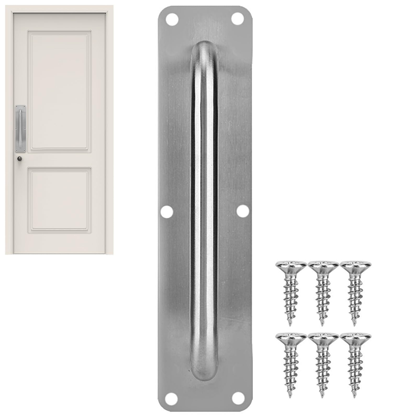 Sliding Door Handle,Fire Door Push Plate and Pull Handle,11.8x3.1inch Stainless Steel Pull Handle with Back Plate Gate Handle Toilet Door Pull Plate Push and Pull Door Handle Cupboard Handle