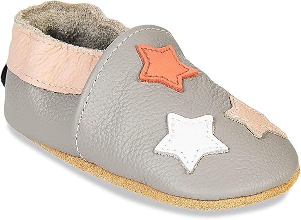 HMIYA Weiche Leder Krabbelschuhe Babyschuhe Lauflernschuhe mit Wildledersohlen für Jungen und Mädchen 0-6 Monate 6-12 Monate 12-18 Monate 18-24 Monate