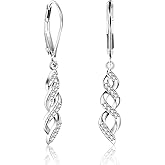 Sterling Silver Drop Dangle Earrings for Women Cubic Zirconia Hanging Dangle Earrings Long Infinity Drop Earring Leverback CZ Earing for Jewelry Gifts