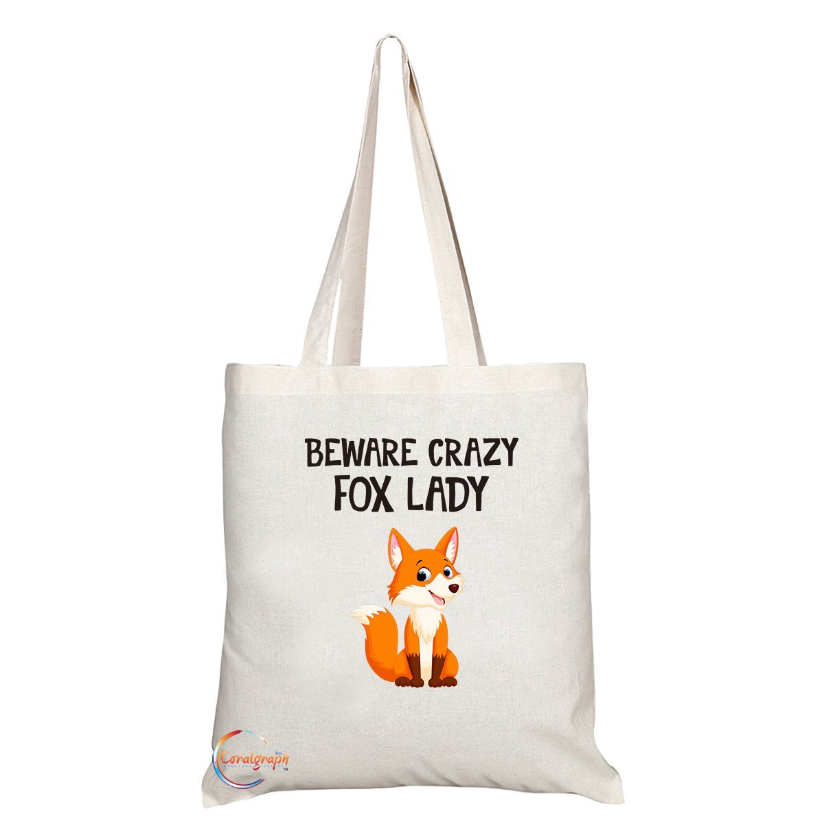 Coralgraph Inc TB321 Beware of Crazy Fox Lady Novelty Present Gift Printed Eco-Friendly Stylish Long Handled Tote Shoulder Bag