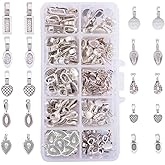 PH PandaHall 200pcs 10 Style Tibetan Silver Glue-on Flat Pad Bails Metal Alloy Necklace Clasp Pendant Connectors for Earring Necklace Jewelry Making