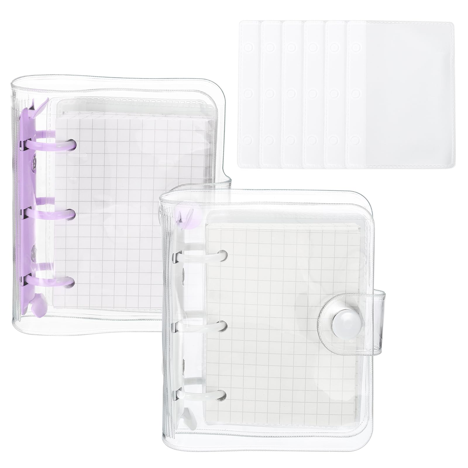 PATIKIL Clear 3 Ring Binder Cover, 2 Pack PVC Notebook Binder Mini Refillable Loose Leaf Folder Planner with 160 Sheets Paper, White Purple