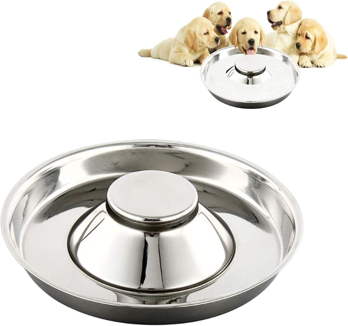 SUOXU Puppy Slow Feed Bowl, Stainless Steel Metal Dog Bowls，Can be Used for Multiple Puppies to