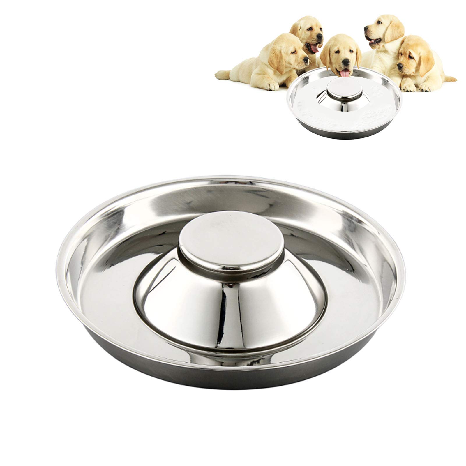 SUOXU Stainless Steel Slow Feed Puppy Bowl - Metal Dog Dish for Multiple Puppies, Water and Food Bowl (34cm/13.3in)