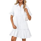 MEROKEETY Women's 2026 Summer Casual Shirt Dress Button Down Ruffle Sleeve Shift Mini Dresses with Pockets