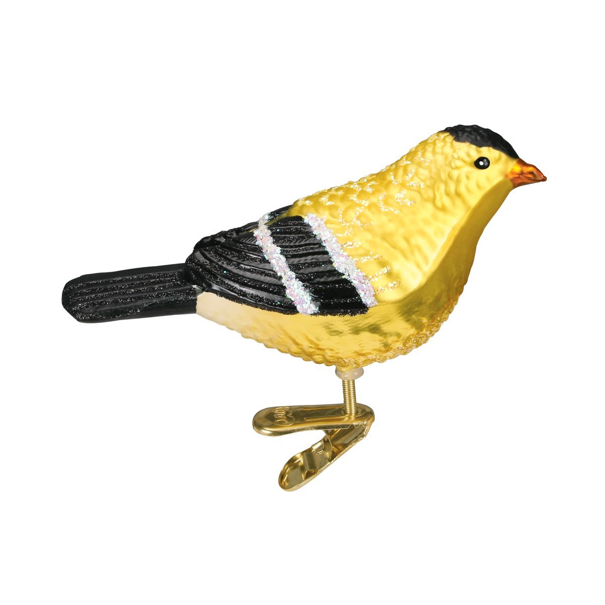 Old World Christmas American Goldfinch, Glitter Black and Gold, 1.5 x 4.25
