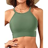 Women Swim Bikini Top - High Neck Modest Bathing Suit Top Swimwear