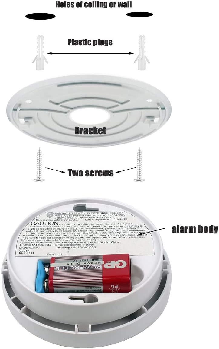 Smoke Detector Fire Alarm, 2 Packs Photoelectric Smoke Detectors with UL Listed, 9V Battery Operated Smoke Detector (9V Battery Included), 10 Years Life Time, Fire Safety for Home, Hotel, School etc - - 