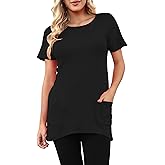 Melynnco Womens Casual Summer Tunic Tops to Wear with Leggings Short Sleeve Long Shirts with Pockets