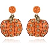 Handmade Halloween Earrings Beaded Boo Spider Bat Earrings Festive Gifts for Women Spooky Ghost Pumpkin Drop Dangle Earrings Costumes Party Jewelry-boo orange