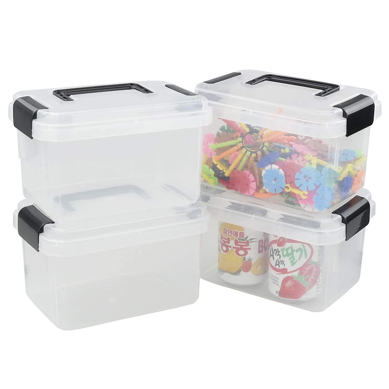 Gitany 4-pack Mini Clear Storage Boxes with Lids, 2 Liter Plastic Boxes Containers with Handles