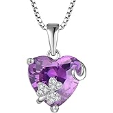 Fahonie Heart Necklace 925 Sterling Silver cut Heart Birthstone Clover Pendant Birthday Gifts Valentine's Day Christmas Gifts