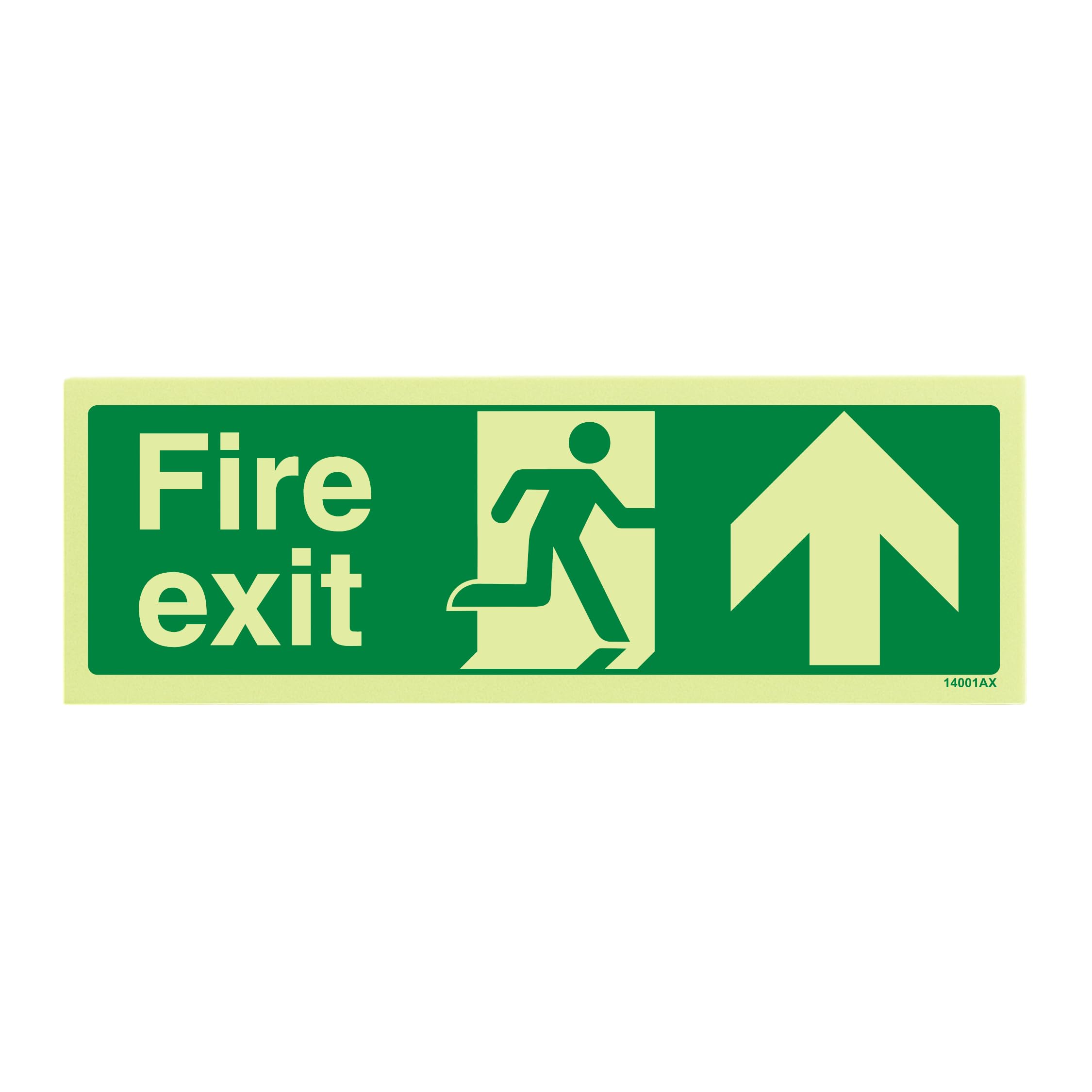 V Safety 14001AX-GS Glow In The Dark Fire Exit Arrow Up Sign - 300mm x 100mm - Self Adhesive Vinyl