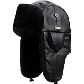 NORTH CLIFF Unisex Winter Leather Trapper Hat with PU Coating for Hunting Skiing Trooper Winter Outdoor Activities