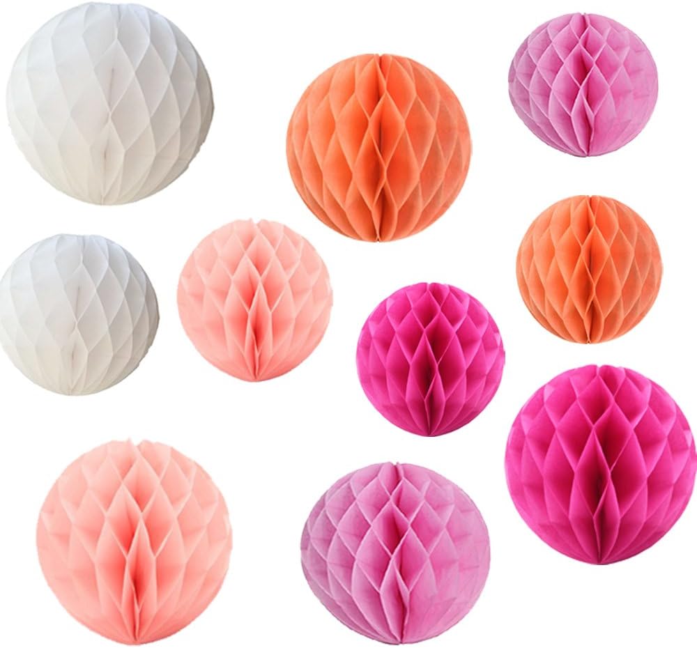 dailymallDaily Mall 10pcs 8 inch & 10 inch Honeycomb Balls Party Pom-Pom Tissue Paper Decoration Wedding & Birthday Balls (Style-2)