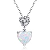 AXOMY Opal Necklaces for Women 925 Sterling Silver Rose Pendant Opal Jewelry for Wife Mom
